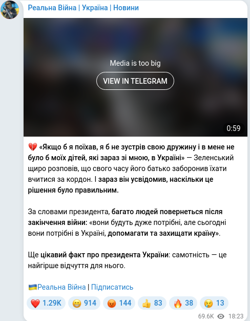 Telegram publication screenshot