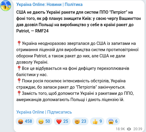 Скріншот Telegram-публікації