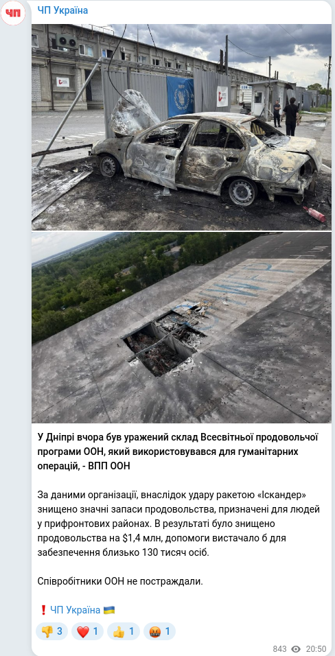 Скріншот Telegram-публікації
