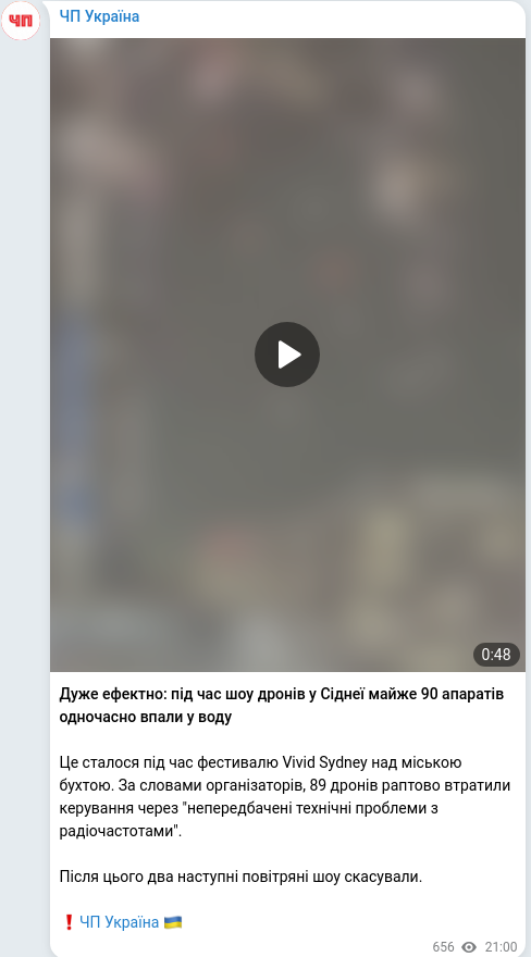 Скріншот Telegram-публікації