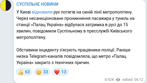 Скріншот Telegram-публікації