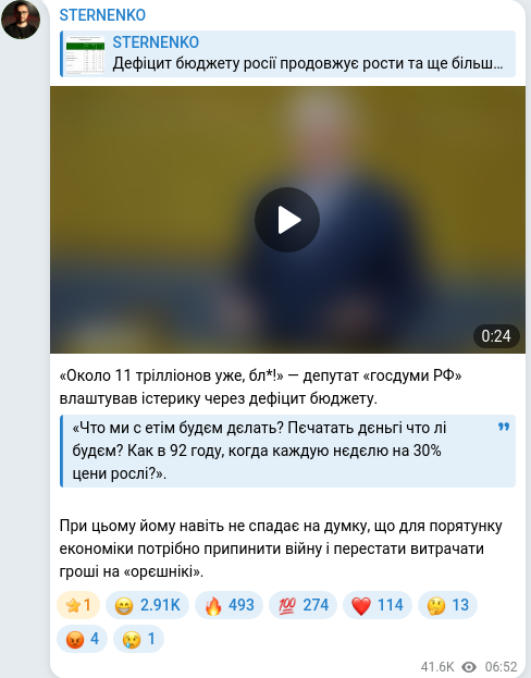 Скріншот Telegram-публікації