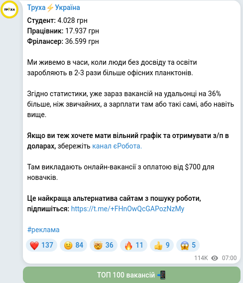 Telegram publication screenshot