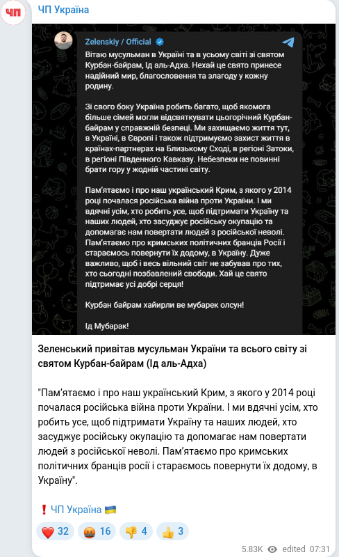 Telegram publication screenshot