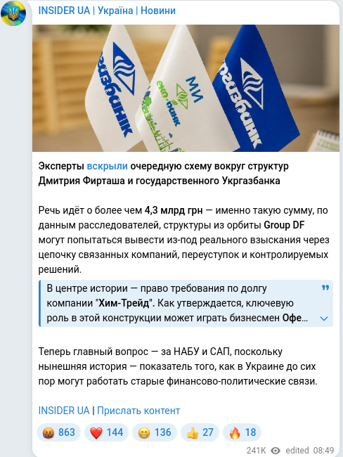 Telegram publication screenshot