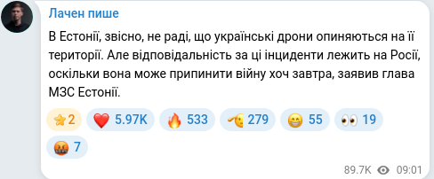 Скріншот Telegram-публікації