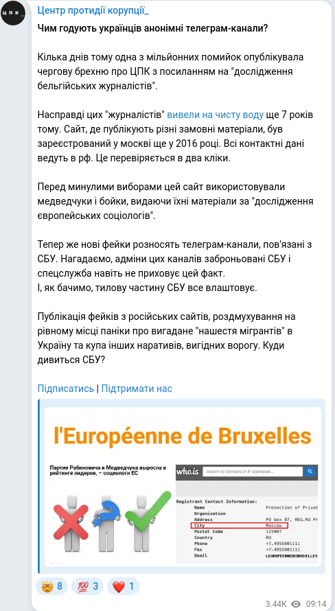 Скріншот Telegram-публікації