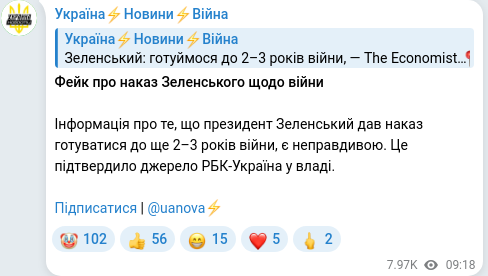 Скріншот Telegram-публікації
