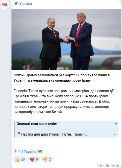 Скріншот Telegram-публікації