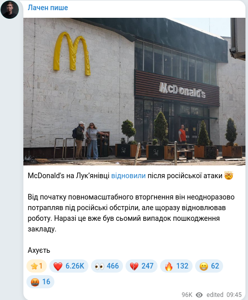 Скріншот Telegram-публікації