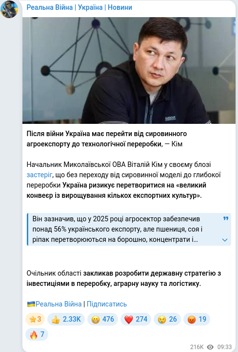 Telegram publication screenshot