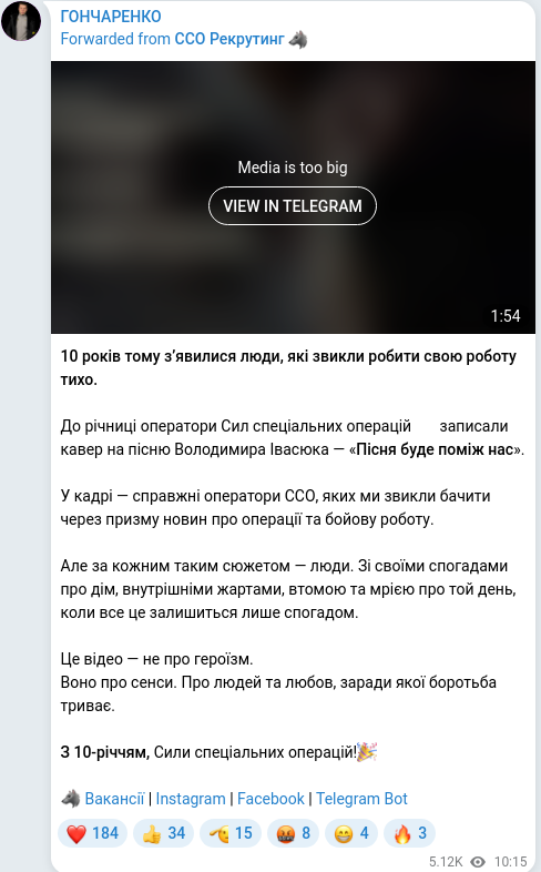 Скріншот Telegram-публікації