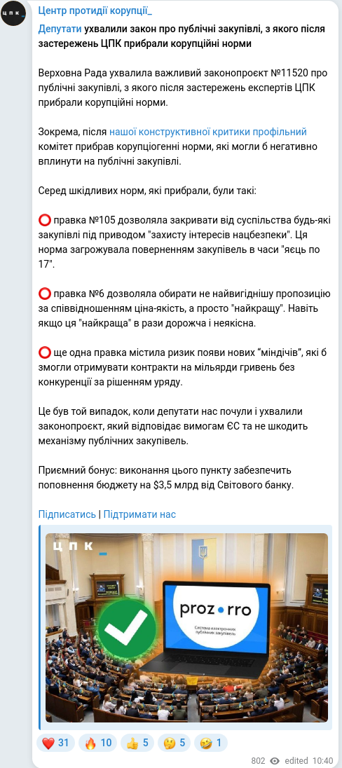 Скріншот Telegram-публікації