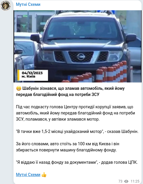 Скріншот Telegram-публікації