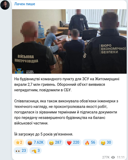 Скріншот Telegram-публікації
