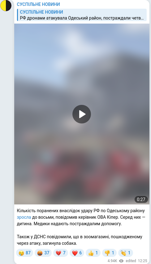 Скріншот Telegram-публікації