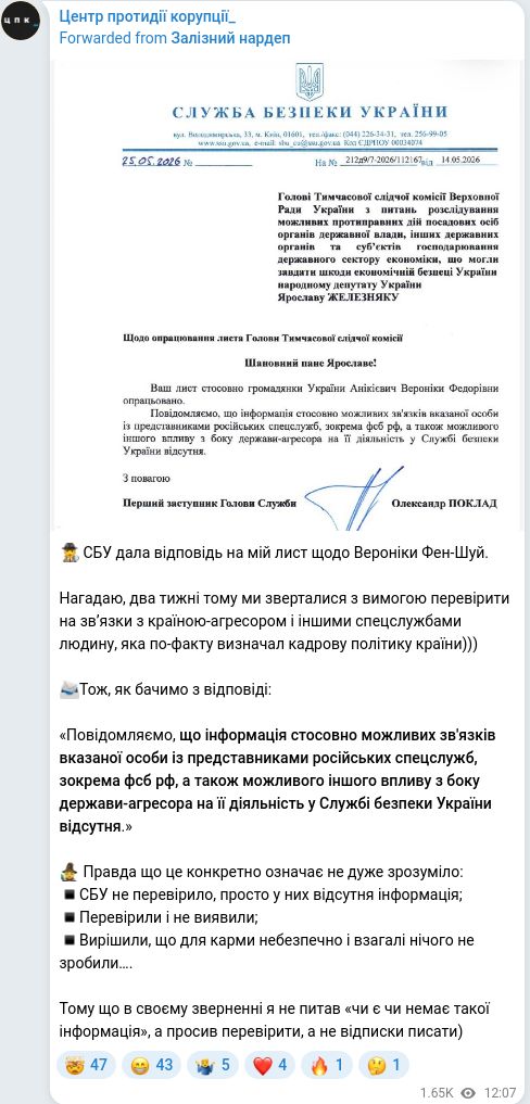 Скріншот Telegram-публікації