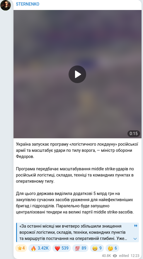 Скріншот Telegram-публікації