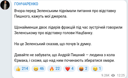 Скріншот Telegram-публікації