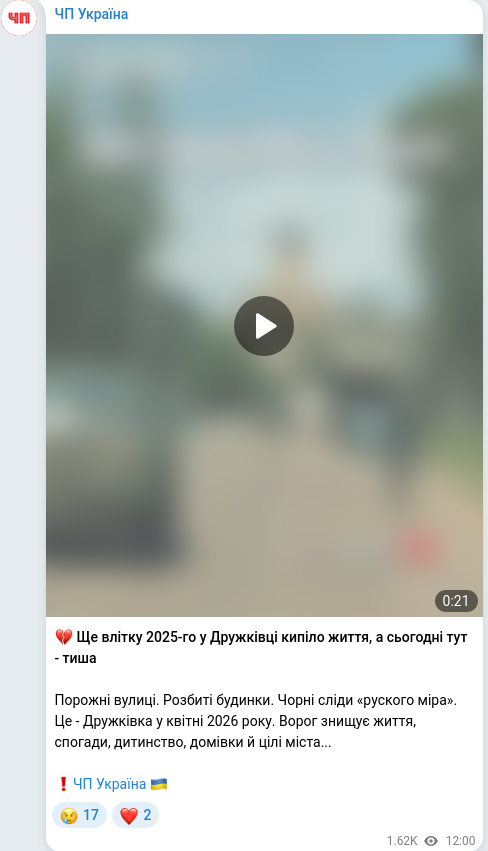 Скріншот Telegram-публікації