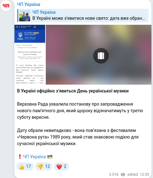 Telegram publication screenshot