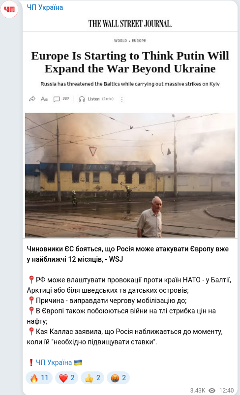 Скріншот Telegram-публікації