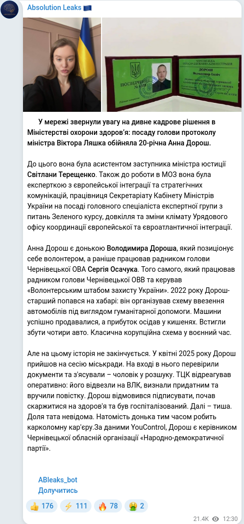 Скріншот Telegram-публікації