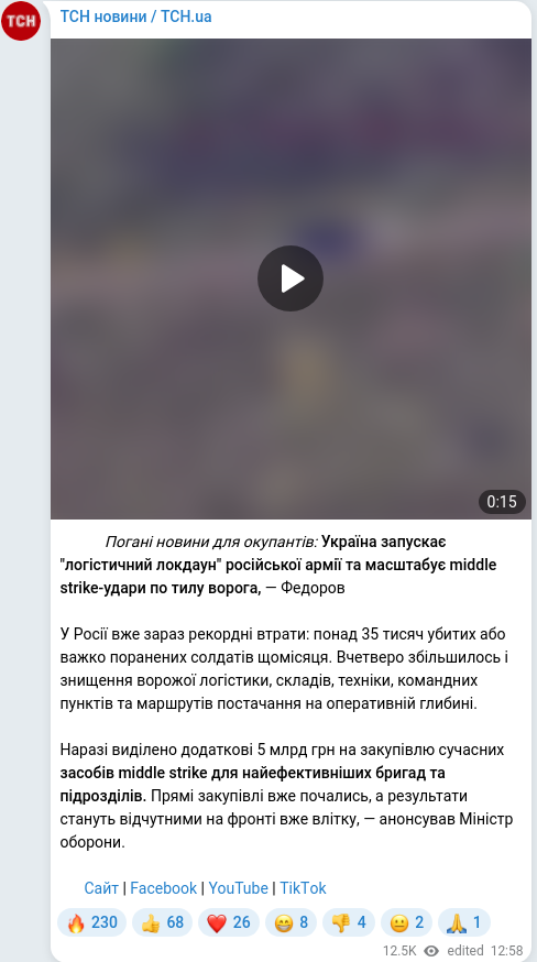 Telegram publication screenshot