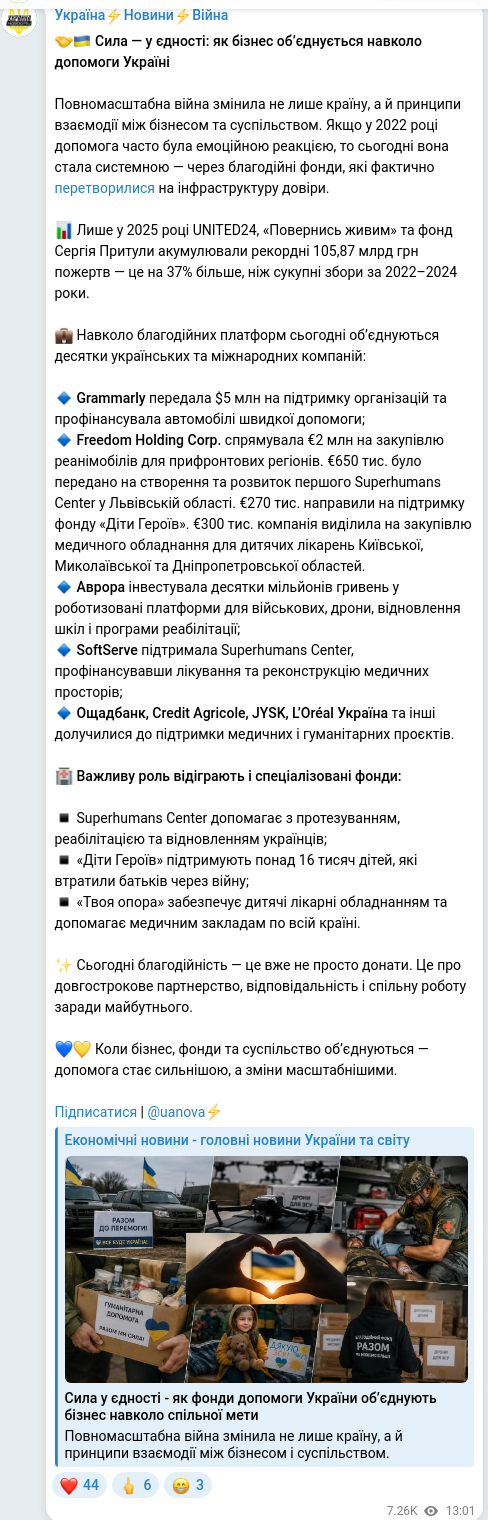 Telegram publication screenshot