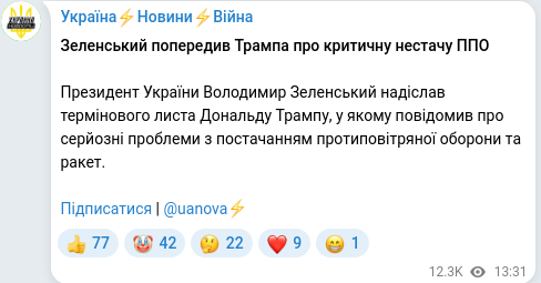 Скріншот Telegram-публікації