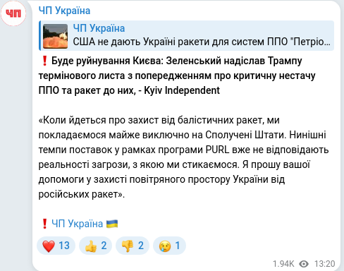 Telegram publication screenshot