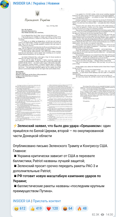 Скріншот Telegram-публікації
