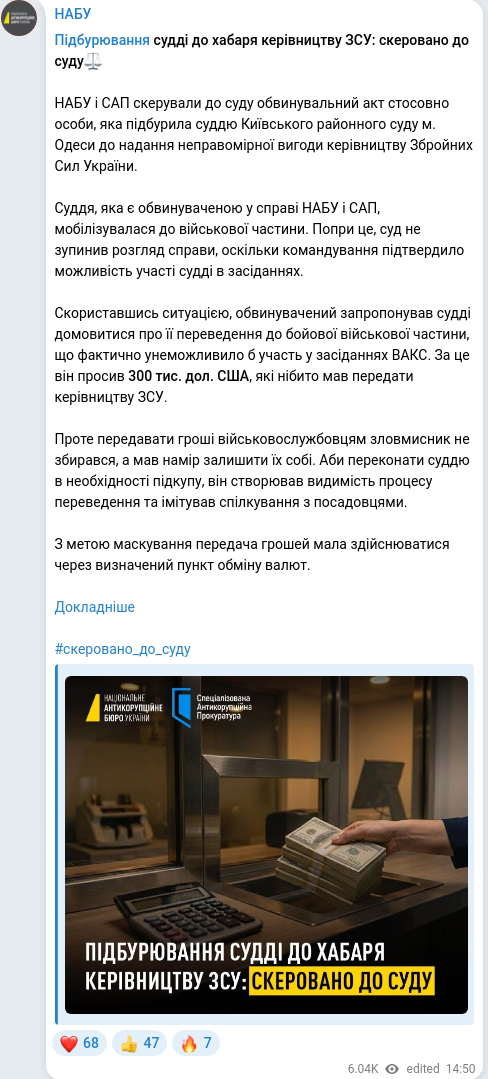Скріншот Telegram-публікації