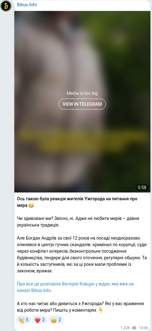 Скріншот Telegram-публікації