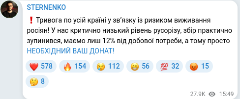 Скріншот Telegram-публікації