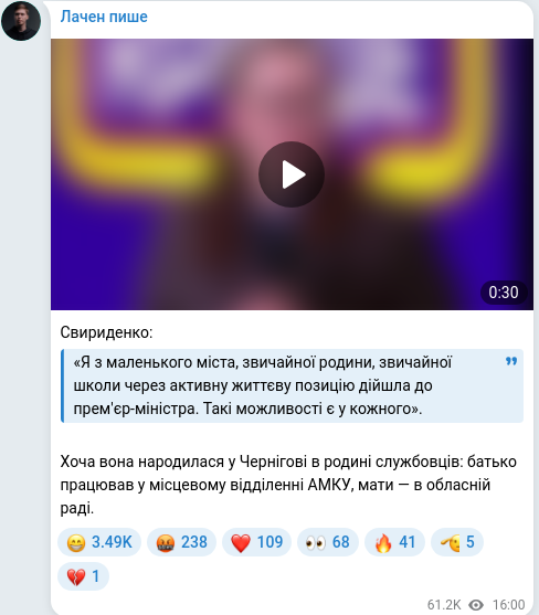 Скріншот Telegram-публікації