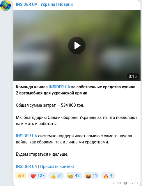 Скріншот Telegram-публікації