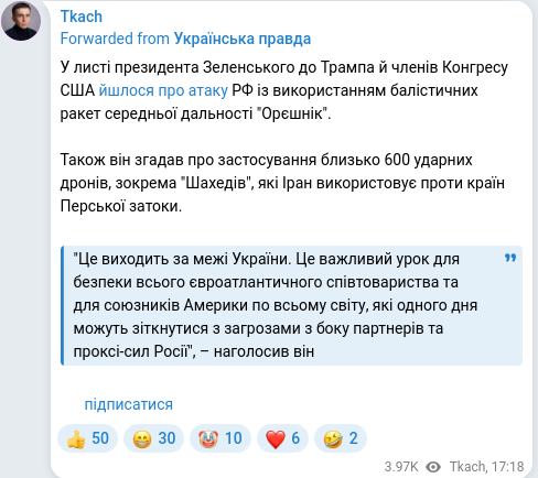 Telegram publication screenshot