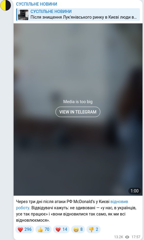 Скріншот Telegram-публікації