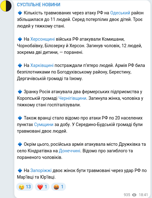 Скріншот Telegram-публікації