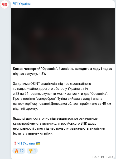 Скріншот Telegram-публікації