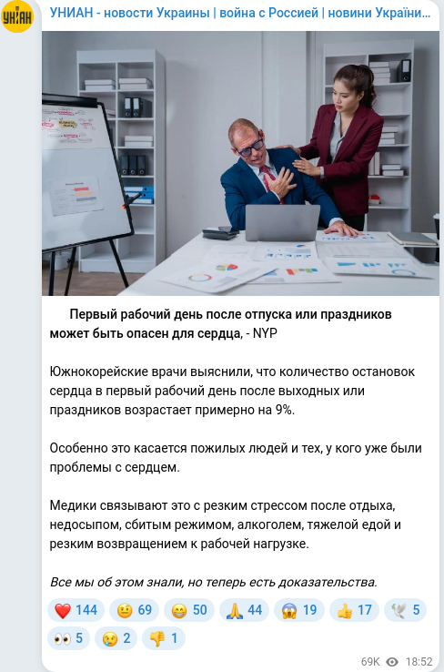 Скріншот Telegram-публікації