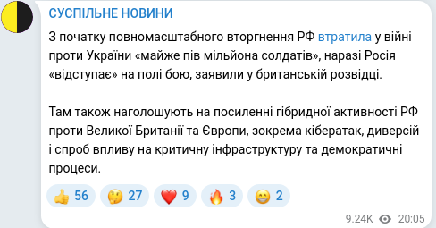 Скріншот Telegram-публікації