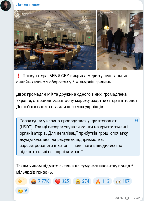 Telegram publication screenshot