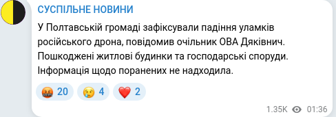 Скріншот Telegram-публікації
