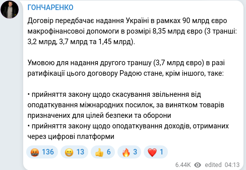 Скріншот Telegram-публікації