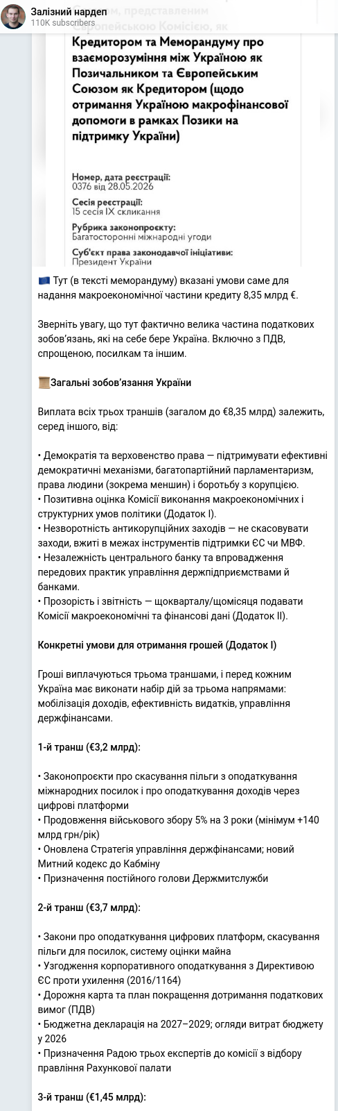 Telegram publication screenshot