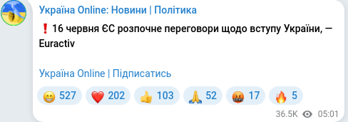 Telegram publication screenshot
