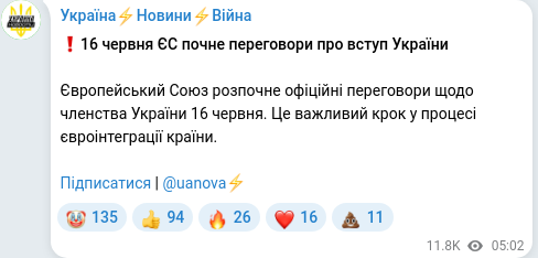 Скріншот Telegram-публікації