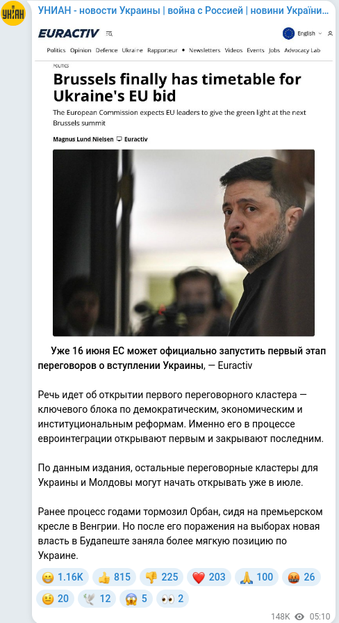 Telegram publication screenshot